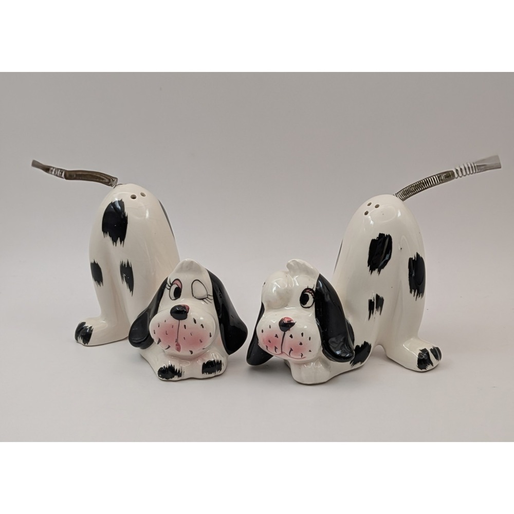 Vintage‎ Norcrest Spring Tail Spotted Dogs Salt Pepper Shakers Japan